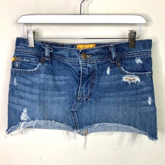 Hollister Distressed Micro Mini Jean Skirt Y2K - Picture 2 of 11
